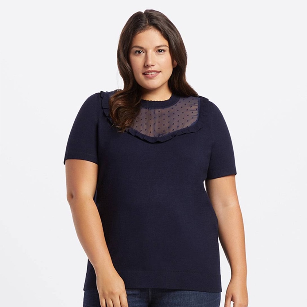 NWOT Draper James Navy Sheer Yoke Sweater 1X